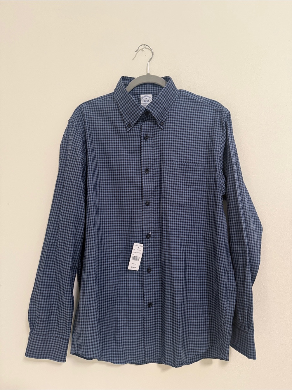 NWT Brooks Brothers Blue and Black Gingham Button-Down Shirt Size M